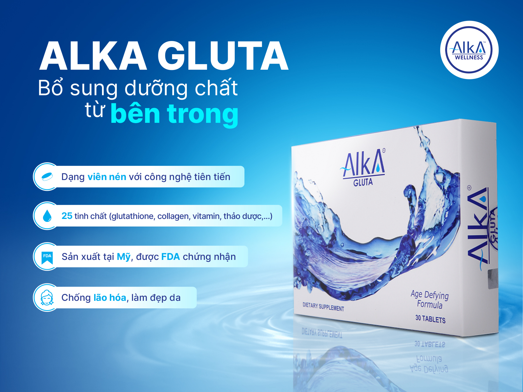 Trung hoà gốc tự do cùng Glutathione và hàng hoạt chất chống oxy hoá mạnh khác