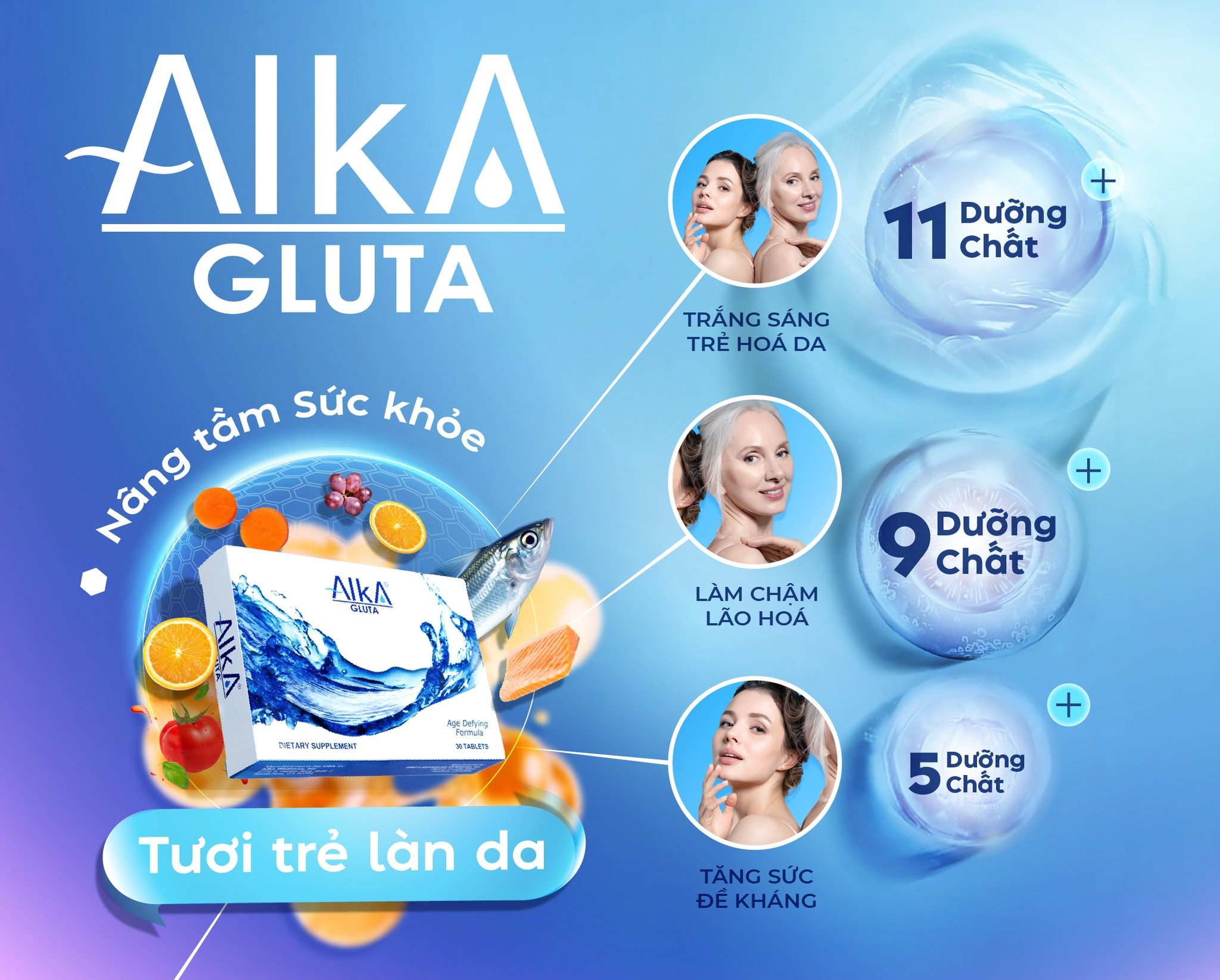 Viên uống Alka Gluta cung cấp 25 dưỡng chất thiếu yếu cho cơ thể mỗi ngày